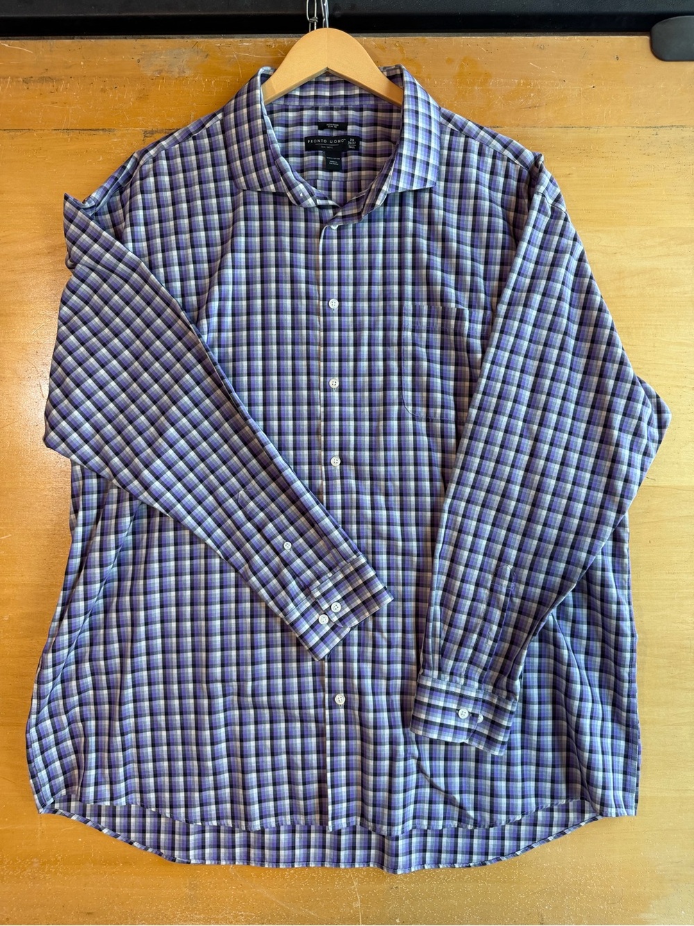 Pronto Uomo Purple and Blue Plaid Dress Shirt 20-36/37 Tall